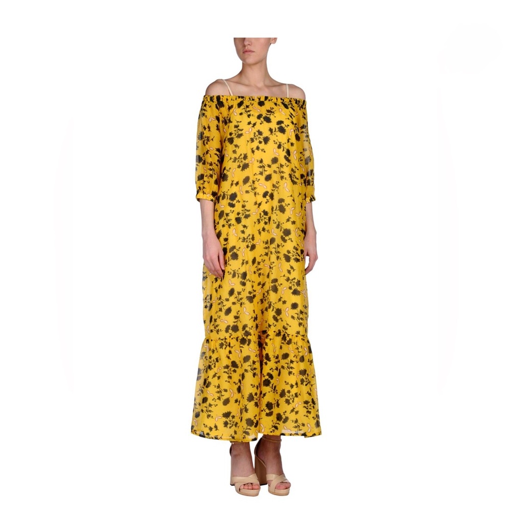Italian High Quality Natural Cotton Floral Yellow Maxi Dress